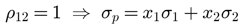 rho12 equals 1 implies sigma p equals x1 sigma1 plus x2 sigma2