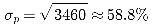 sigma p equals square root of 3460, approximately 58.8 percent